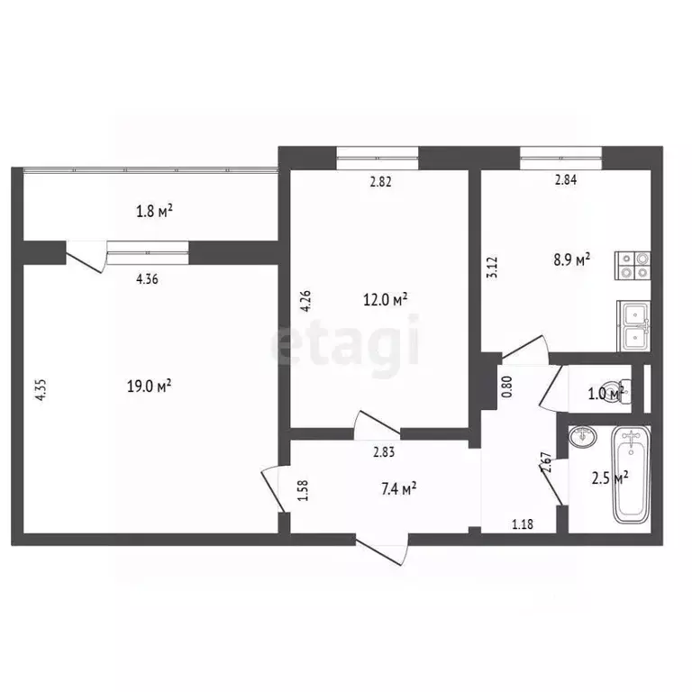 2-к кв. Забайкальский край, Чита ул. Подгорбунского, 5 (52.6 м) - Фото 2