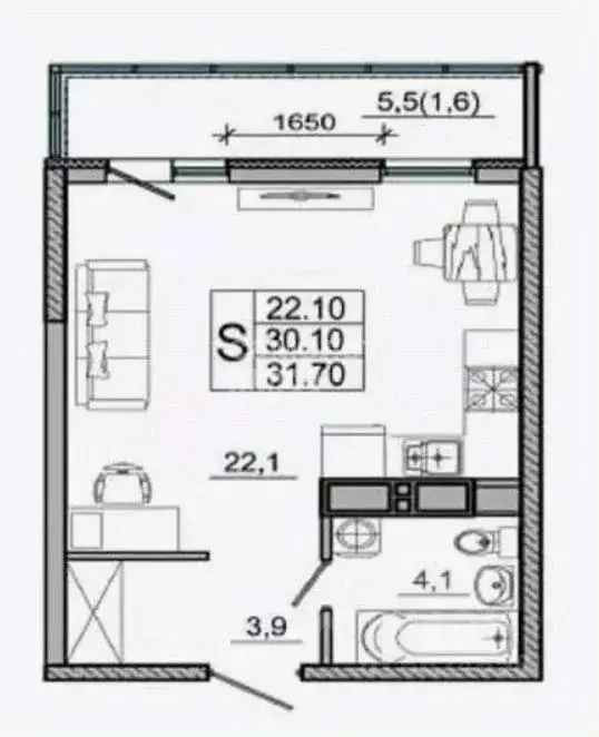 Студия Краснодарский край, Новороссийск ул. Куникова, 55к2 (31.7 м) - Фото 1