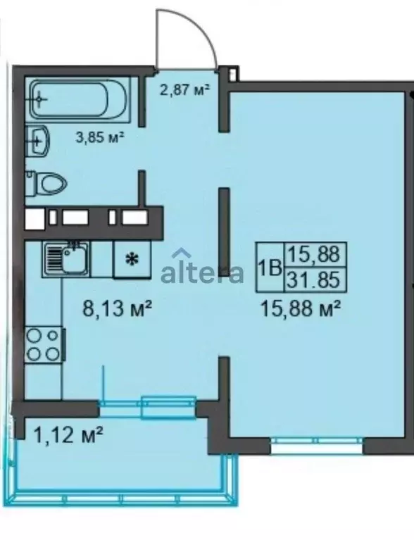 1-к кв. Татарстан, Казань ул. Натана Рахлина, 15к2 (31.82 м) - Фото 2