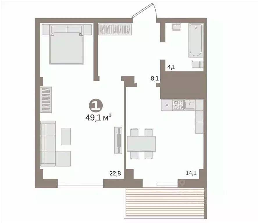 1-к кв. Тюменская область, Тюмень ул. Муравленко, 10 (49.1 м) - Фото 2