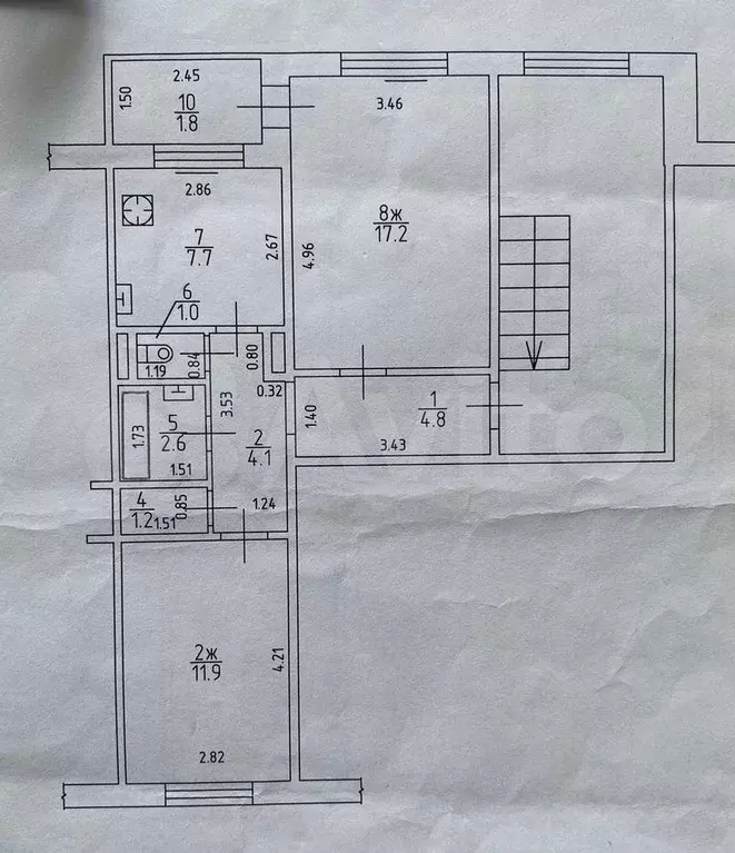 2-к. квартира, 50,5 м, 5/5 эт. - Фото 0