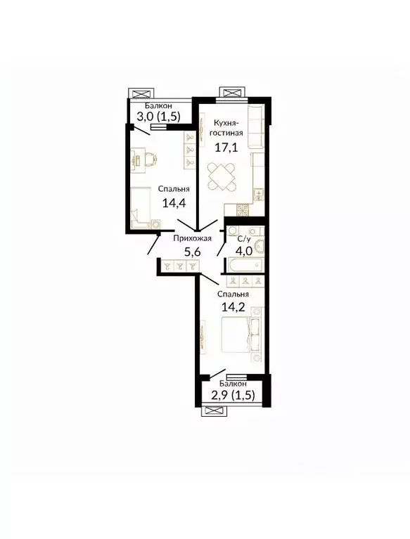 2-к кв. Краснодарский край, Краснодар ул. Даниила Смоляна, 71к2 (58.25 ... - Фото 0