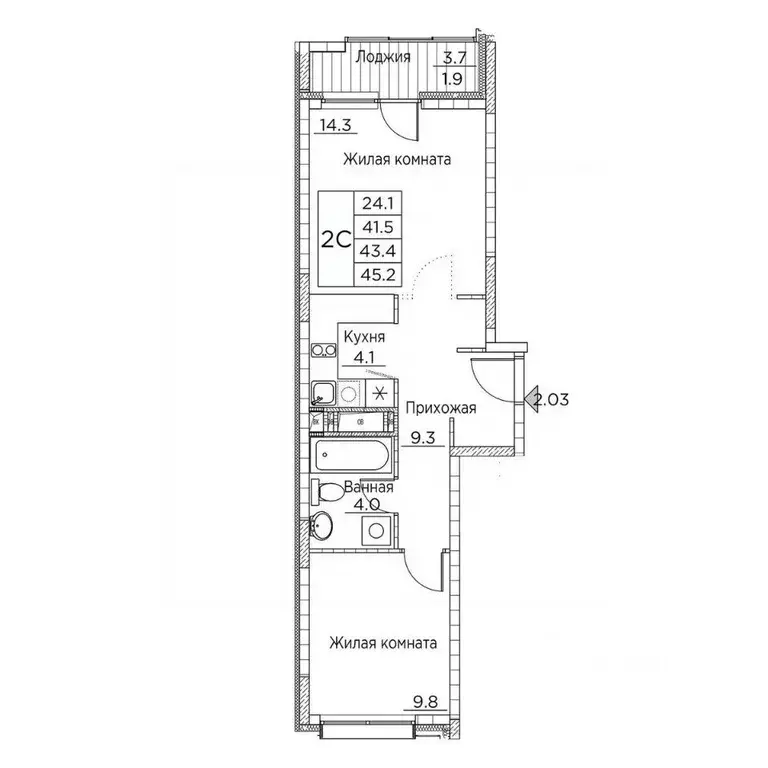2-к кв. Приморский край, Владивосток ул. Расула Гамзатова, 7к2 (45.2 ... - Фото 1