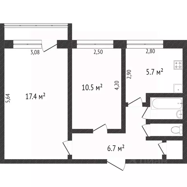 2-к кв. Кемеровская область, Кемерово ул. Федоровского, 24 (44.8 м) - Фото 1