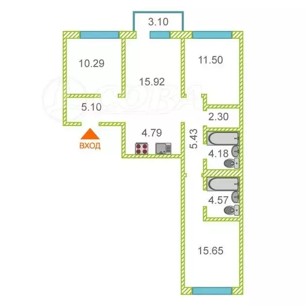 3-комнатная квартира: Тюмень, улица Газовиков, 40 (80 м) - Фото 1