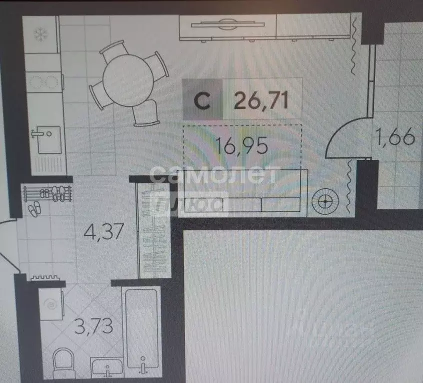 Студия Тюменская область, Тюмень ул. Василия Малкова, 12 (28.6 м) - Фото 1