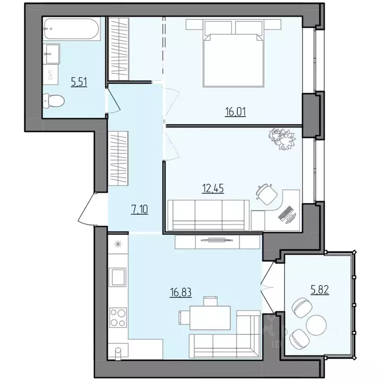 2-к кв. Ярославская область, Рыбинск Февральская ул., 12 (60.81 м) - Фото 1