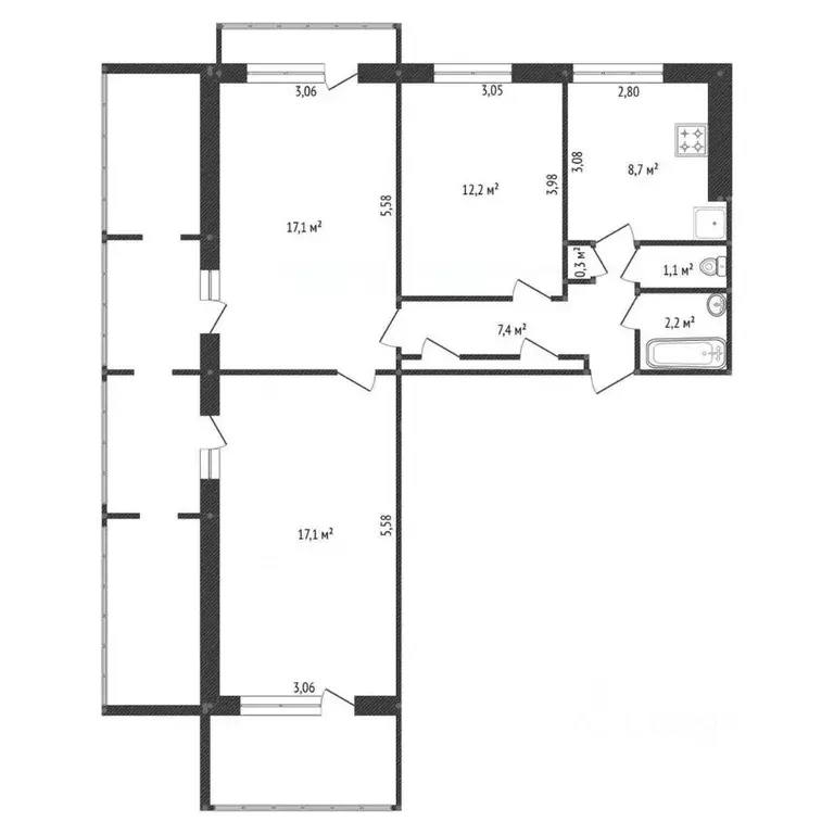 3-к кв. Башкортостан, Уфа ул. Максима Рыльского, 10/1 (66.1 м) - Фото 2