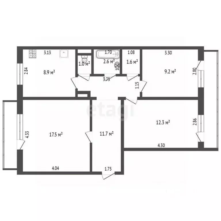 3-к кв. Кемеровская область, Березовский просп. Шахтеров, 3 (64.8 м) - Фото 2