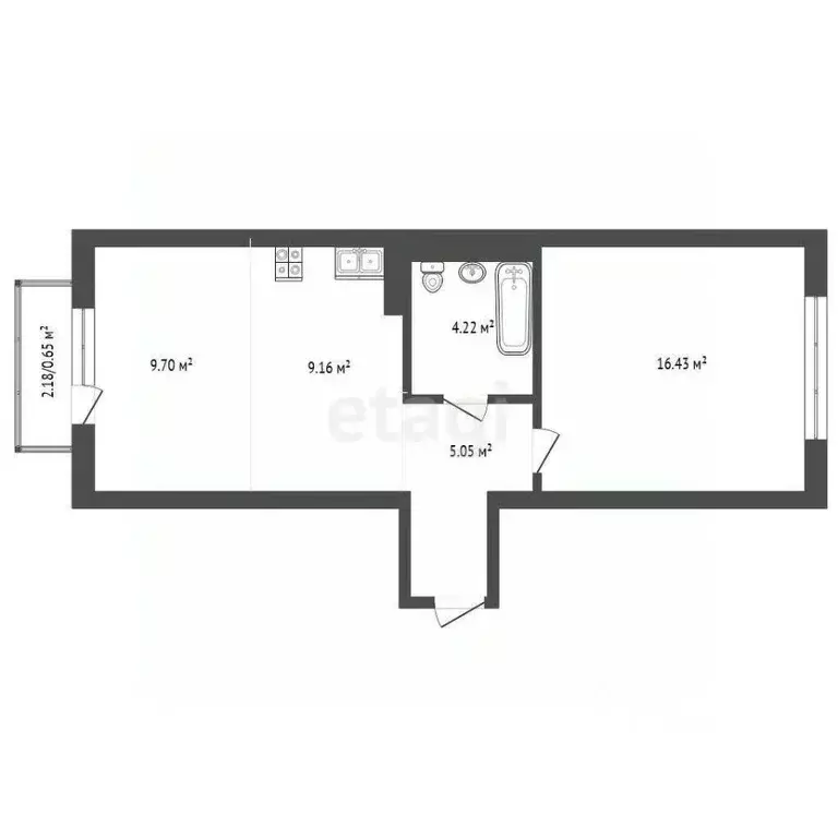 2-к кв. Тюменская область, Тюмень ул. Юрия Рогачева, 11к2 (43.9 м) - Фото 2