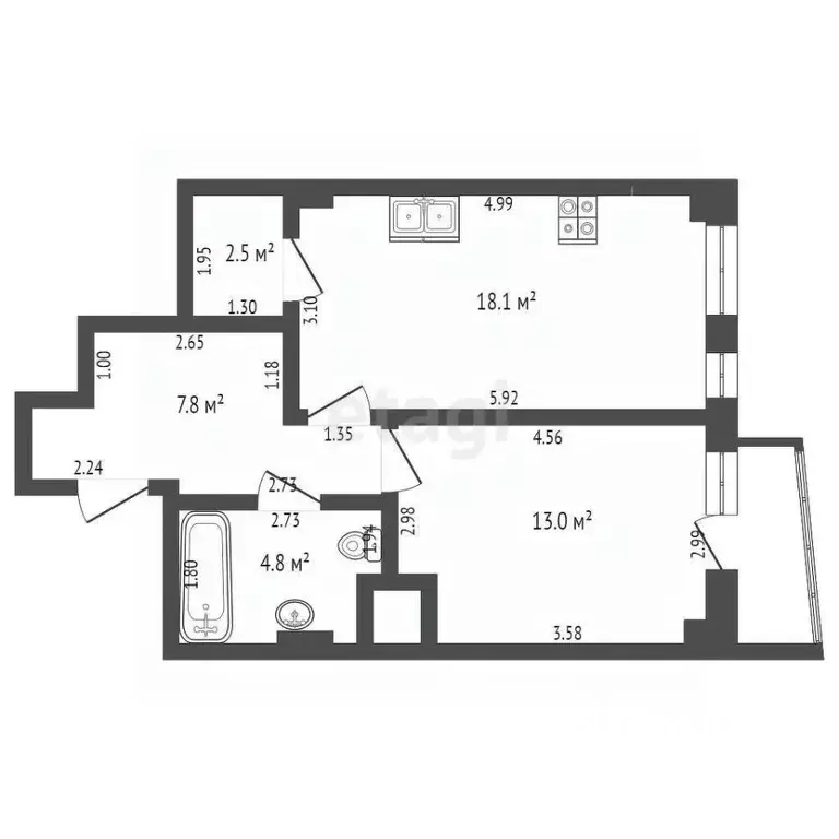 1-к кв. Калининградская область, Калининград ул. Гайдара, 90 (49.09 м) - Фото 1