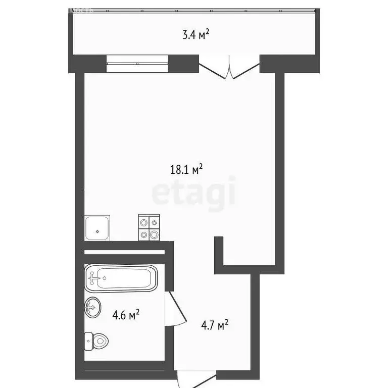 Квартира-студия: Тюмень, улица Ильи Кургузова, 3 (28 м) - Фото 1