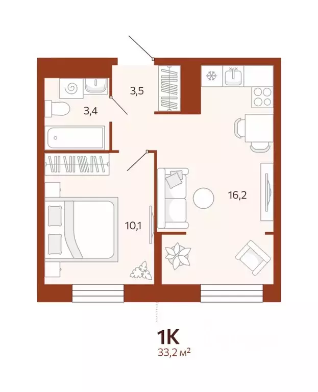 1-к кв. Тюменская область, Тюмень ул. Новаторов, 30 (33.2 м) - Фото 0