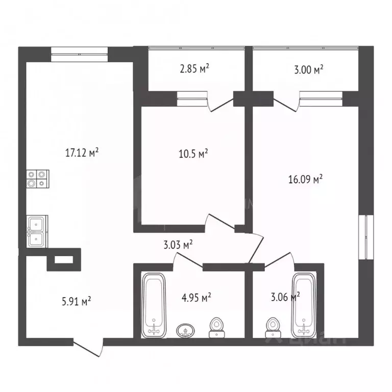 2-к кв. Тюменская область, Тюмень ул. Анатолия Клиндюка, 2 (59.7 м) - Фото 1