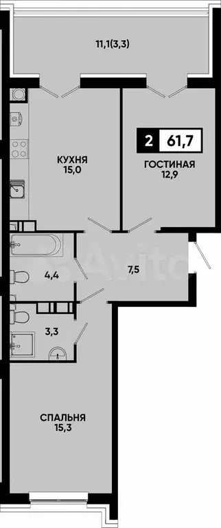 2-к. квартира, 61,7 м, 10/14 эт. - Фото 0