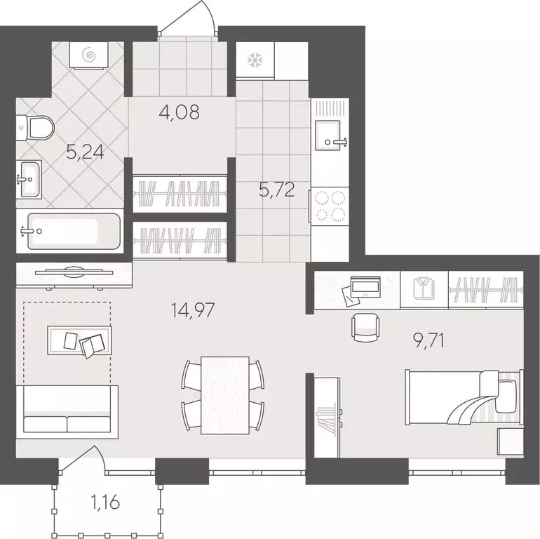 1-комнатная квартира: Тюмень, улица Геннадия Райкова, 19 (40.88 м) - Фото 1