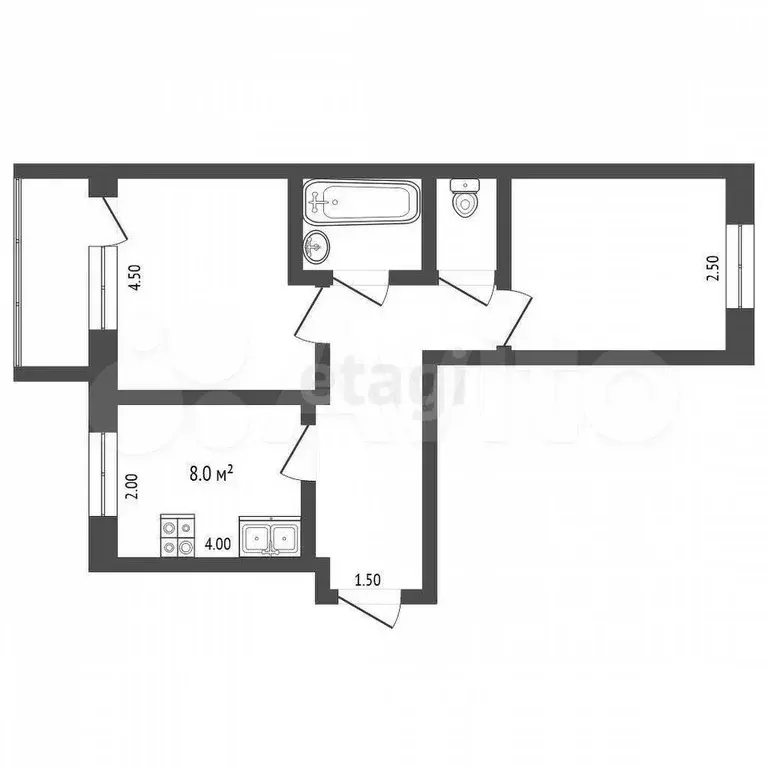 2-к. квартира, 44,6 м, 5/5 эт. - Фото 0