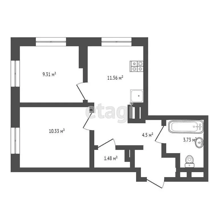 2-комнатная квартира: Тюмень, улица Первооткрывателей, 10 (42.25 м) - Фото 1