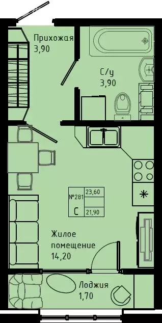 Квартира-студия: Коммунар, Железнодорожная улица, 41к3 (23.6 м) - Фото 1