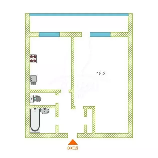 1-комнатная квартира: Тюмень, улица Щербакова, 150 (33.1 м) - Фото 1