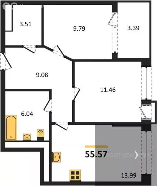 2-комнатная квартира: Воронеж, набережная Чуева, 7 (55.57 м) - Фото 1