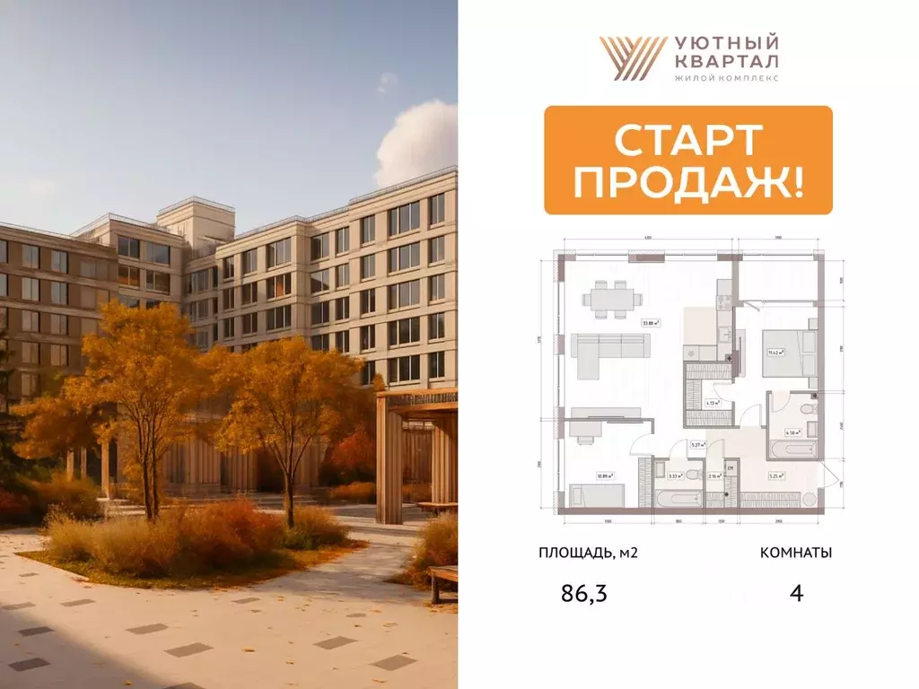 4-к кв. Кемеровская область, Кемерово Уютный Квартал жилой комплекс ... - Фото 2