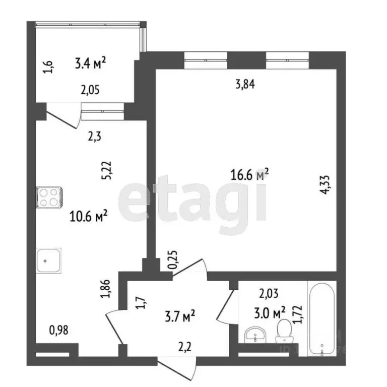 1-к кв. Ханты-Мансийский АО, Ханты-Мансийск Уральская ул., 5 (33.9 м) - Фото 1