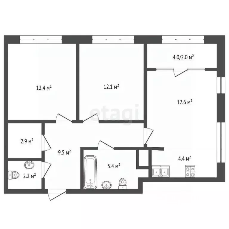 3-к кв. Пермский край, Пермь Парковый просп., 56 (61.5 м) - Фото 2