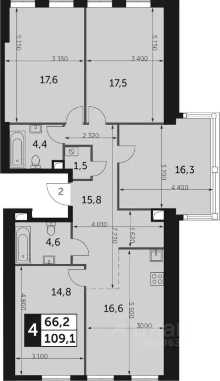 4-к кв. Москва ул. Академика Волгина, 2 (109.1 м) - Фото 1