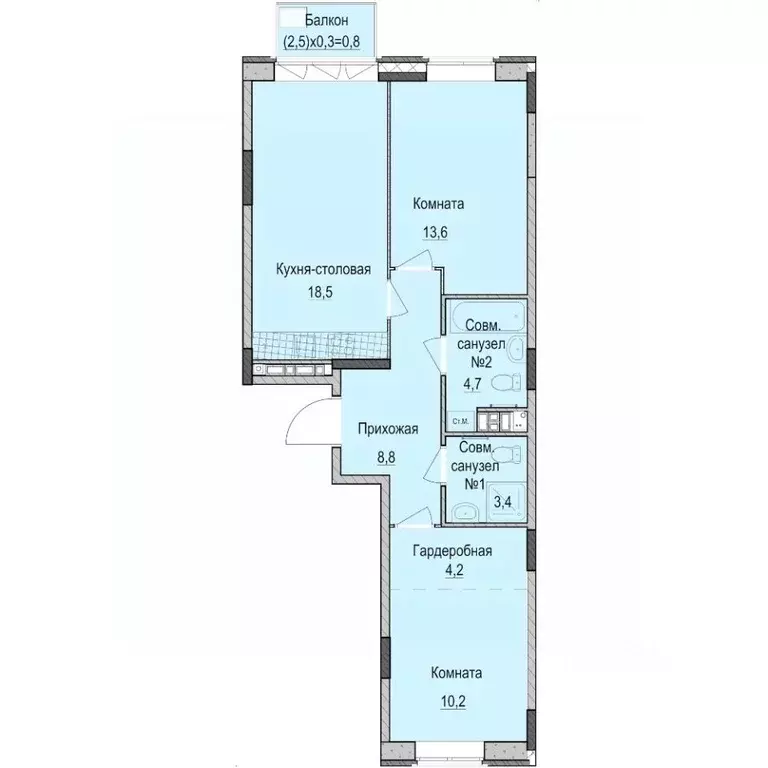 2-к кв. Татарстан, Казань Ферма-2 жилмассив,  (64.2 м) - Фото 0