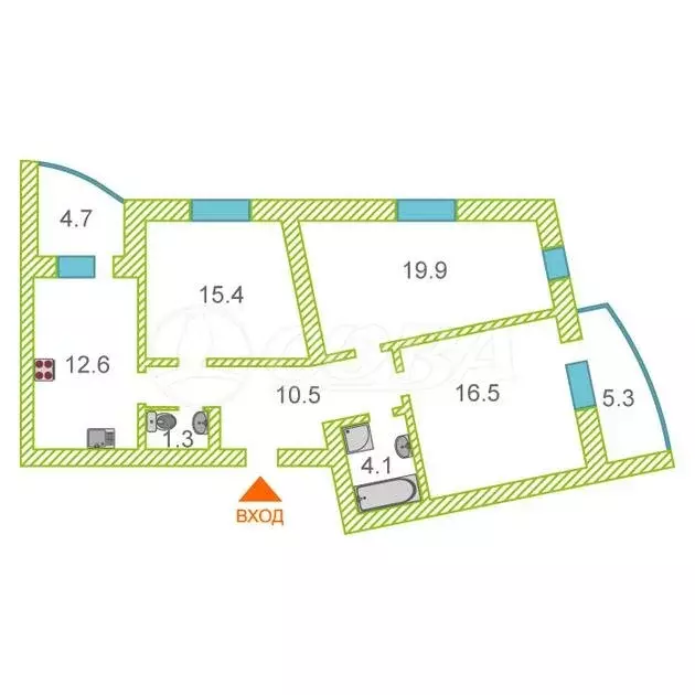 3-комнатная квартира: Тюмень, улица Болотникова, 19 (81 м) - Фото 2