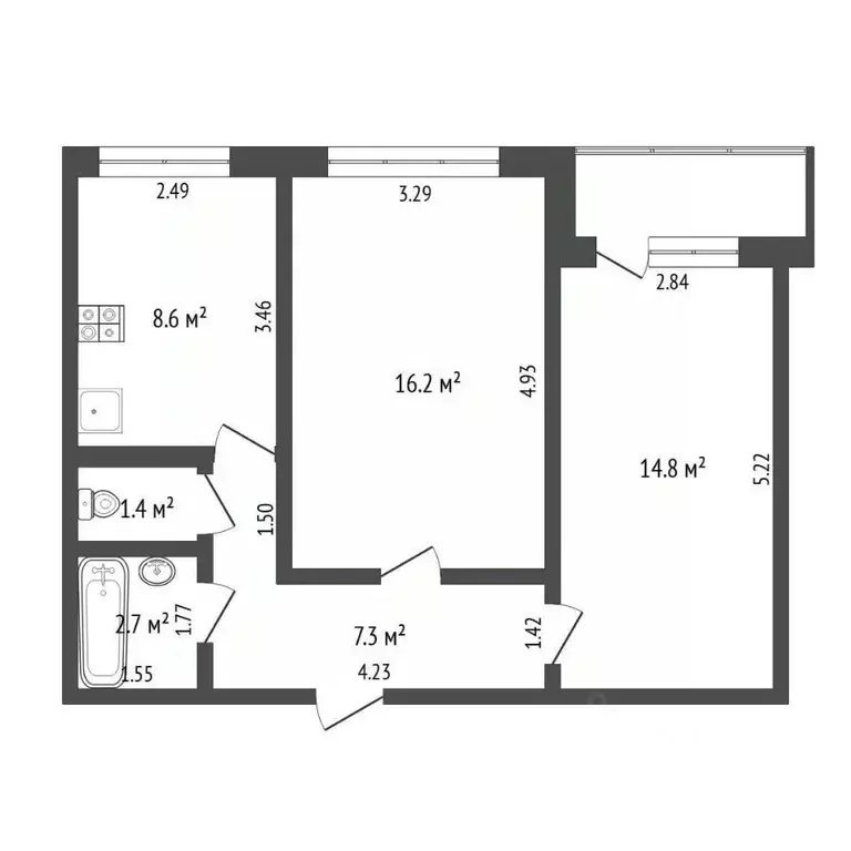 2-к кв. Тюменская область, Тюмень ул. Домостроителей, 34 (51.0 м) - Фото 2