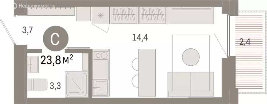 Квартира-студия: Тюмень, Мысовская улица, 26к2 (23.83 м) - Фото 1