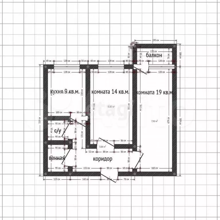 2-к. квартира, 52,4 м, 7/9 эт. - Фото 0