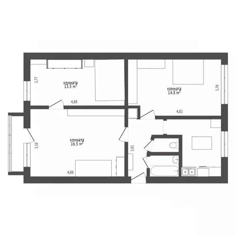 3-к кв. Ставропольский край, Ставрополь ул. Дзержинского, 188 (62.0 м) - Фото 1