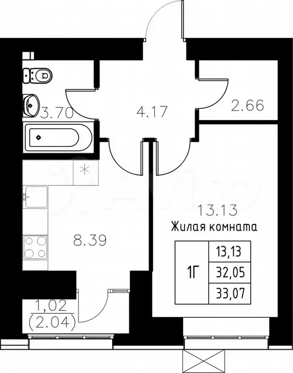 1-к. квартира, 33,1 м, 9/15 эт. - Фото 0