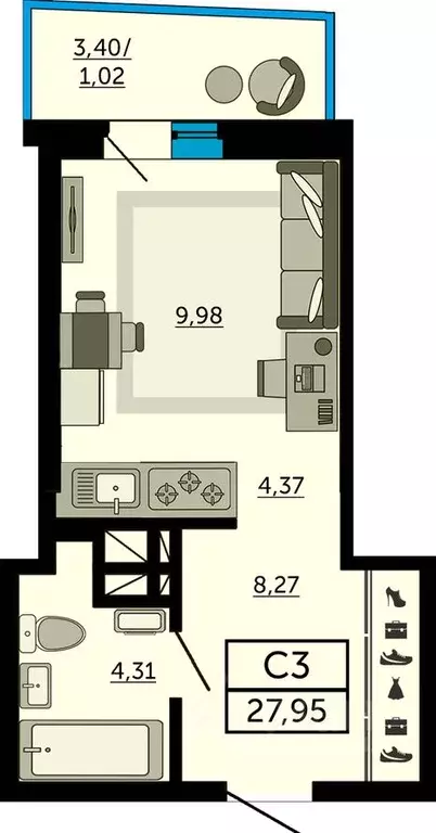 Студия Ростовская область, Ростов-на-Дону Донской Арбат жилой комплекс ... - Фото 1