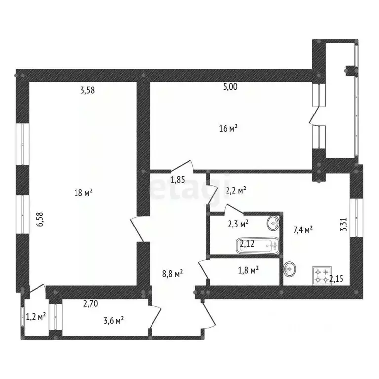 2-к кв. Башкортостан, Уфа Сельская Богородская ул., 13 (58.1 м) - Фото 1