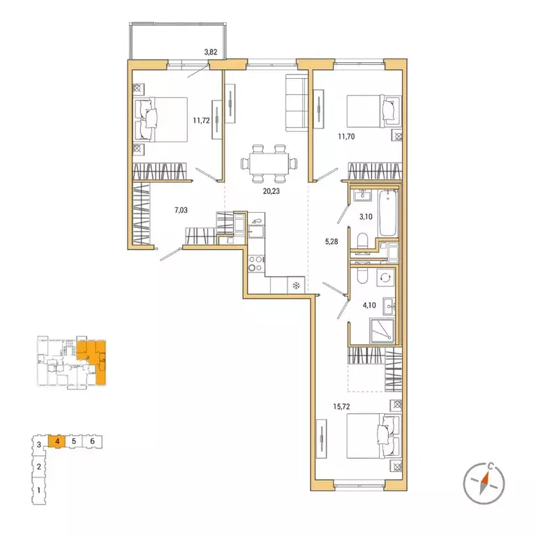 3-к кв. Санкт-Петербург Окла жилой комплекс (80.03 м) - Фото 0