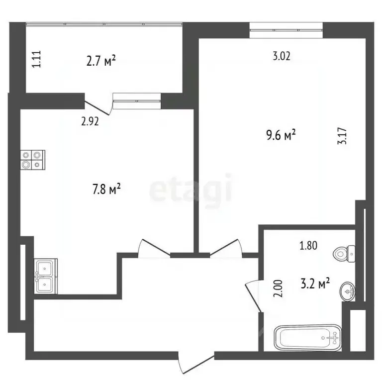 1-к кв. Тюменская область, Тюмень ул. Тимофея Чаркова, 69к1 (30.4 м) - Фото 2