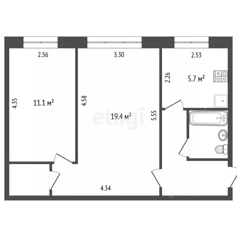 2-к кв. Московская область, Коломна ул. Гагарина, 54 (46.0 м) - Фото 2