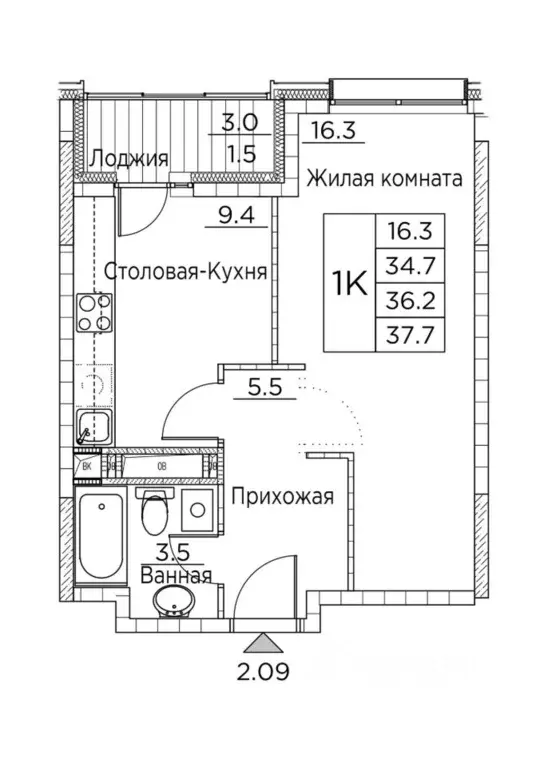 1-к кв. Приморский край, Владивосток ул. Расула Гамзатова, 7к2 (37.7 ... - Фото 0