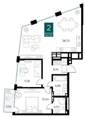 2-к кв. Рязанская область, Рязань Арт Кварталы жилой комплекс (82.91 ... - Фото 0