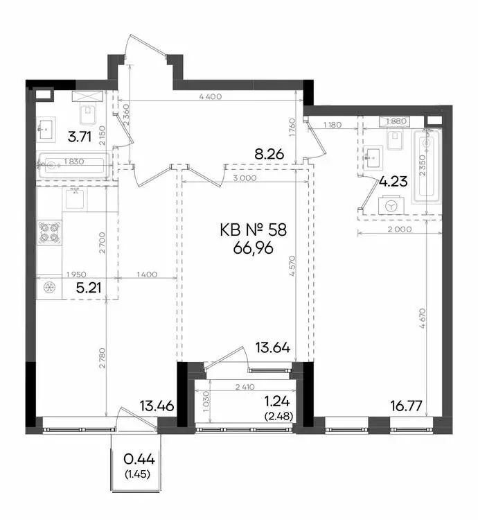 3-комнатная квартира: Казань, улица Аделя Кутуя, 181Ж (66.96 м) - Фото 0