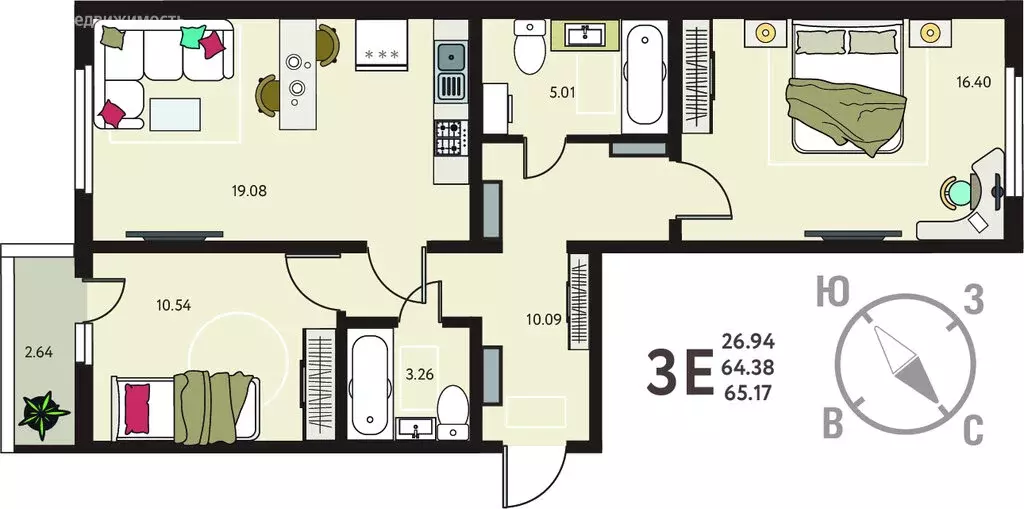 2-комнатная квартира: Курск, улица Энгельса, 115/6 (65.17 м) - Фото 1