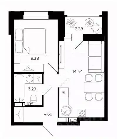 1-к кв. Липецкая область, Липецк ул. Буденного, 8В (32.8 м) - Фото 2