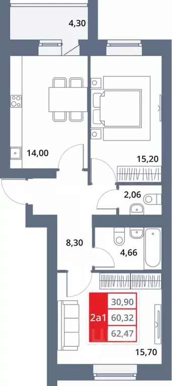 2-к кв. Башкортостан, Октябрьский 33-й мкр,  (62.47 м) - Фото 1