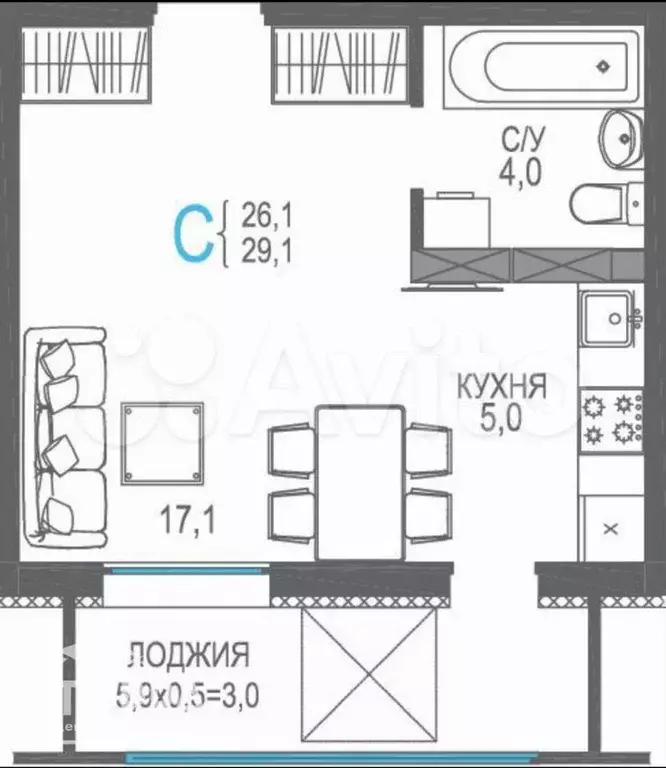 Квартира-студия, 29 м, 2/8 эт. - Фото 0