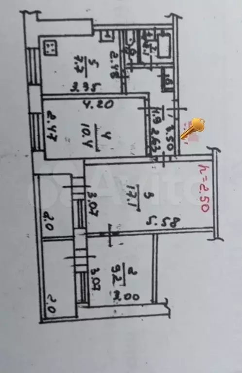 3-к. квартира, 56,8 м, 6/9 эт. - Фото 0