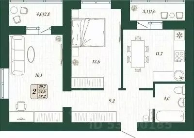 2-к кв. Самарская область, Волжский район, Смышляевка городское ... - Фото 1